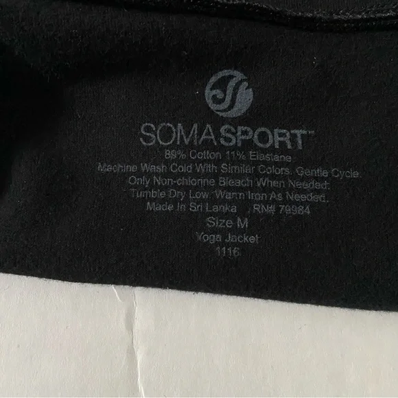 Soma Sport Black Workout Yoga Jacket Zip Up Size Medium Zip Pockets - Picture 16 of 16